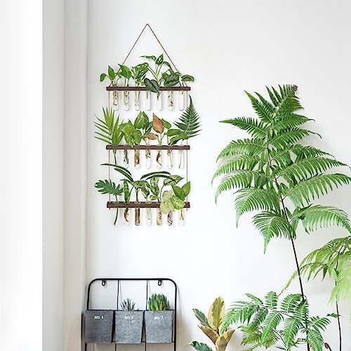 Mkono Plant Propagation Station, 3 Tier Large Brown Wall Hanging Vase Tubes - Image 4