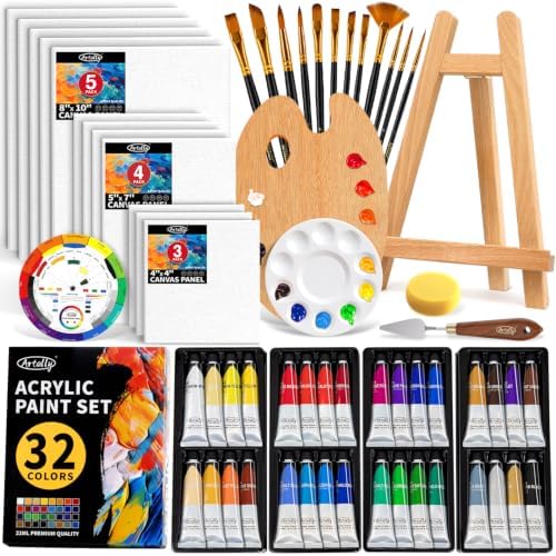 ARTALLY Acrylic Paint Set for Adults & Kids, 62 Pcs Canvas Painting Kits, 32 Colors Acrylic Paint (22ML),Table Easel,Brushes,Canvas, Art Painting Supplies Kit for Students,Artists,Beginners by Unknown