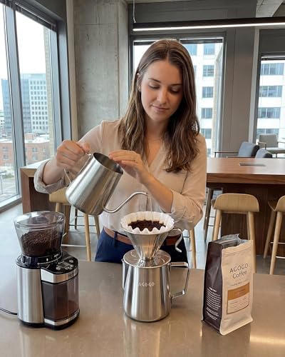 AGOGO Stainless Pour Over Coffee Maker Set, 50 Paper Filters, 30oz, Sliver - Image 5