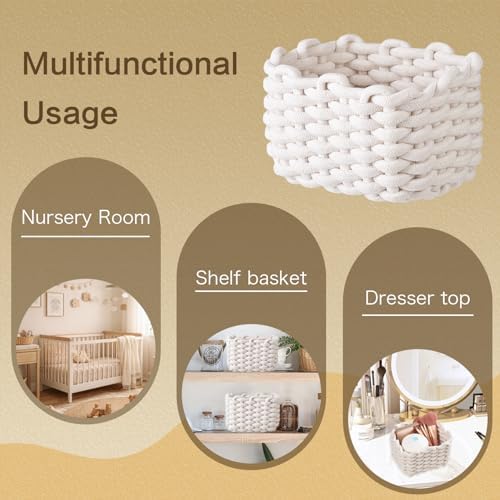 Small Woven Square Basket for Storage & Organizing, Cute Mini Cotton Rope Empty Gift Basket for Mother's Day Bedside Caddy Shelves Bathroom Dresser, Minimalist Chic Design for Nursery, Bedroom, Office - Image 4