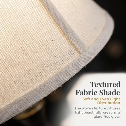 Traditional Table Lamp, Black Vintage Desk Lamp with Fabric Shade - Image 4