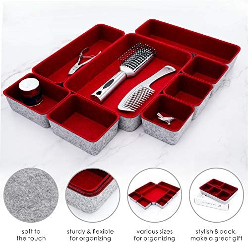 Welaxy Burgundy Felt Drawer Organizers 8pc Desk Tray Dorm Room Decor Bin - Image 4