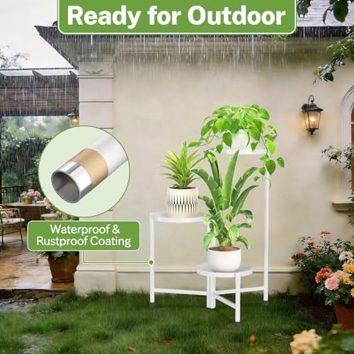 iDavosic.ly 3 Tier Large Plant Stand Indoor Outdoor, 10 In Wide Tray, White - Image 5