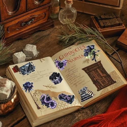 50Pcs Vintage Stickers,Waterproof Transparent PET Aesthetic Decorative Scrapbooking Supplies for Adult Card Making Letters Planner Journaling Junk Journal DIY Water Bottles Art Craft.Black Rose - Image 6