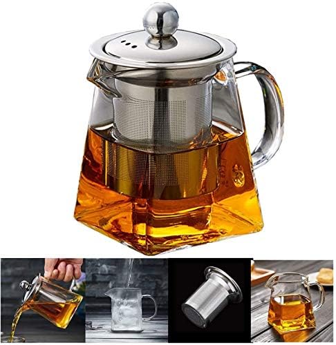 19.3oz Glass Teapot with Infuser, Borosilicate Glass, 550ML, Clear, Stainless Steel Infuser - Image 2