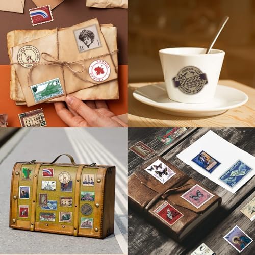 Vintage Travel Postage Stamp Stickers - World Landmarks USA Australia Brazil Waterproof Vinyl Stickers for Journal Planner Laptop Scrapbooking - Image 3