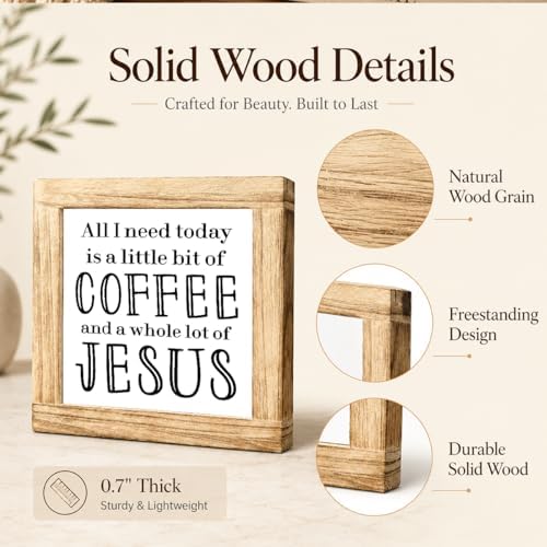 Christian Coffee Wooden Sign, All I Need Today Coffee And Jesus Plaque,Rustic Farmhouse Kitchen Counter Accent, Faith Coffees Bar Shelf Sitter For Prayer Room Home Office Cafe Corner, 5.9 x 5.9 in - Image 6