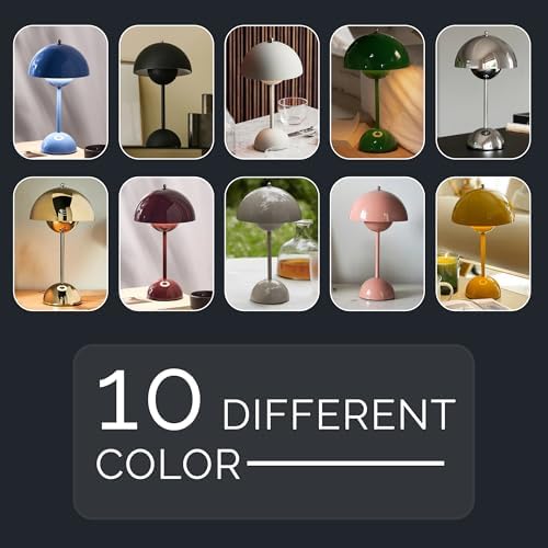 Lucido NordGlow Table Lamp - Cordless Rechargeable Mushroom Dome Lamp, Dimmable Touch LED with Warm Ambient Glow, Modern Mid-Century Accent Light for Bedroom, Desk, Bar & Nightstand (Yellow) - Image 3