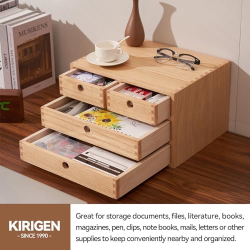 KIRIGEN Wood Desk Organizer with 4 Drawers, Desktop Storage, Natural 34-NA - Image 5
