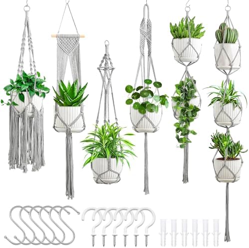 SFENNGPET Macrame Plant Hangers, 6Pack Hanging Planters for Indoor Plants by SFENNGPET