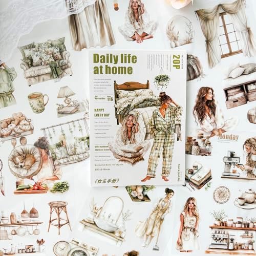 Scrapbook Stickers for Journaling Supplies, Girls PET Journal Sticker Book by Kesari