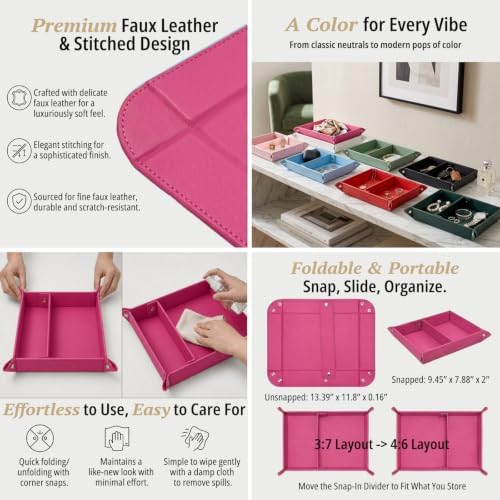 UnionBasic Medium Jewelry Tray for Rings Watches Earrings, Entryway Catchall Caddy for Coins Keys Change, Nightstand Bedside Valet Holder, Trays for Electronic Gadgets, Roseo Plus - Image 2