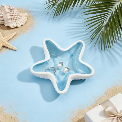 1PCS Ceramic Jewelry Dish Starfish Jewelry Dish Ceramic Holder Ring Trinket Tray Ocean Themed Decorative Trinket Plate for Rings Earrings Necklaces Bracelet Watch Keys Candle Holders - Image 4
