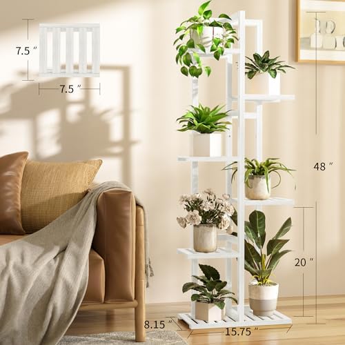 ROMGUAR CRAFT 6 Tier Bamboo Plant Stand Indoor, Tall Flower Holder, White - Image 3