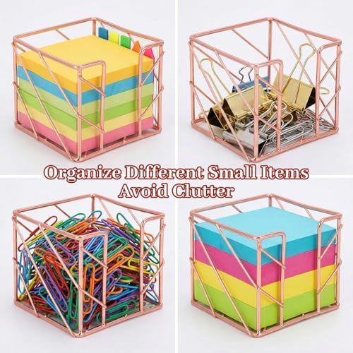 Sticky Note Holder 3.8x3.8 Inches, Rose Gold Desk Accessories - Image 4