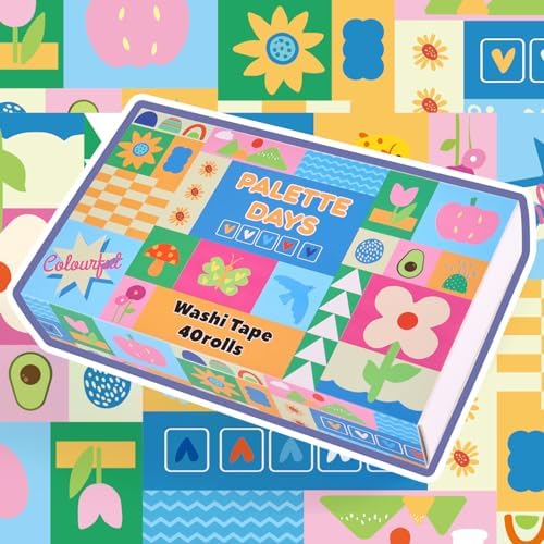 emmoolife 40 Rolls Washi Tape Set, Vibrant Color Palette-Themed Cute Decorative Tapes for Scrapbooking, Bullet Journaling, Junk Journal Supplies, DIY Planner Art, 5-30mm Wide - Image 2
