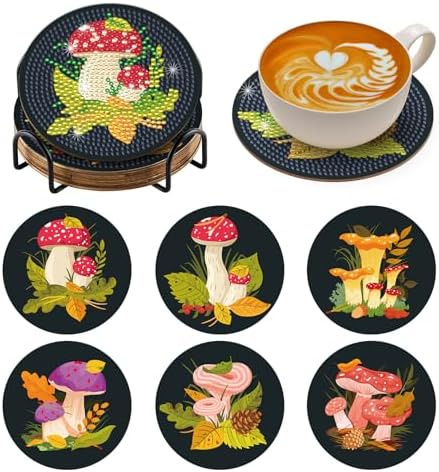 Zynlio Mushroom Diamond Paintings Coasters Kits Set with Holder,Diamond Art, DIY Diamond Crafts Coasters for Adults, Diamond Art Painting Kits for Women, Beginners, Diamond Craft Supplies (Mushroom) by Unknown