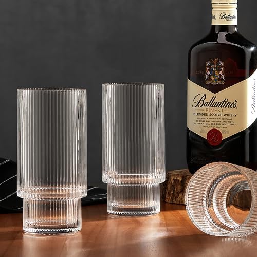 Qipecedm® 6 Pack Ribbed Drinking Glasses, 16 oz Vintage Glass Cups, Highball Glasses, Premium Iced Coffee Glasses, Clear Glass Tumbler, Cocktail Glasses, Elegant Glassware for Water Juice Whiskey Beer - Image 6