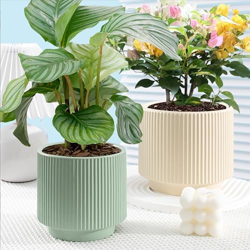 Ceramic 4.9+6.3 inch Planters, Modern Home and Office Flowerpot, Indoor and Outdoor Flowerpot with Drainage Hole (Green) - Image 4