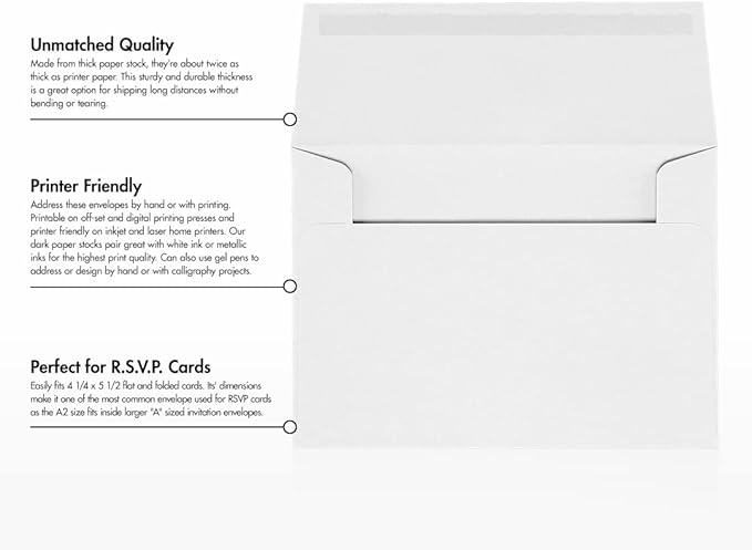 LUXPaper A2 Invitation Envelopes (4 3/8 x 5 3/4) - 70lb. Classic Linen Avon Brilliant White (1000 Qty.) | Perfect for Invitations, Announcements, Sending Cards, RSVP Cards | 4870-70AWLI-1M