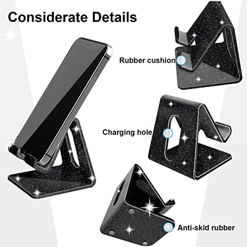 Crpich Acrylic Cell Phone Stand, Portable Phone Holder, Phone Stand for Desk, Compatible with Phone16 15 14 13 12 Pro Max Mini 11 Xr 8 Plus SE, Switch, Android Smartphone, Pad, Tablet, Glitter Black - Image 3