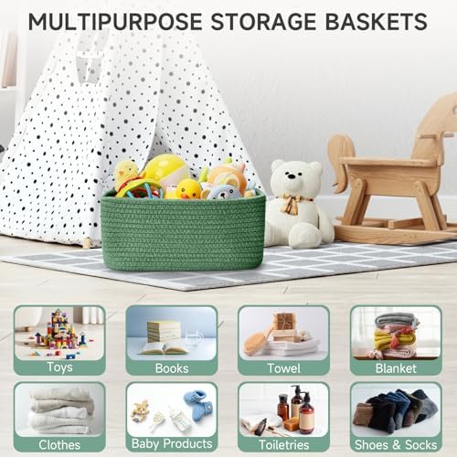 3 Pack Small Storage Baskets for Organizing, 11.8×7.8×5.1", Green - Image 5
