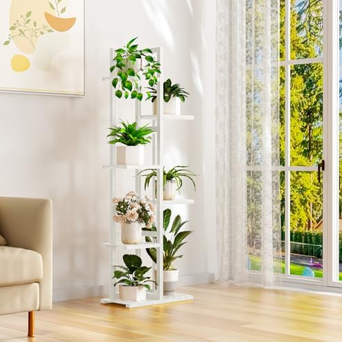 ROMGUAR CRAFT 6 Tier Bamboo Plant Stand Indoor, Tall Flower Holder, White - Image 6