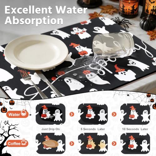 Findosom Ghost Halloween Dish Drying Mat, 12" x 20" Absorbent Coffee Mat - Image 3