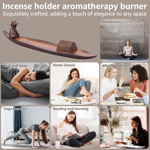 Incense Holder with 2 Holes, 10" Length Ceramic Incense Stick Holder Minimalist Ash Cather Tray Indoor Decoration for Home Office Room Yoga (Coffee) - Image 7