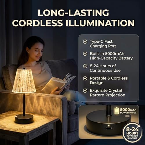 Black Cordless Lamps Rechargeable Set of 2,Small Battery Operated Table Lamp Wireless,Mini Table Lamp for Restaurant Dining Tabletop/Kitchen Counter Top/Bathroom Shower/Plugless Touch Lamp Decorative - Image 5