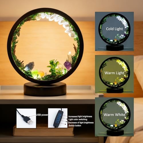 Runyangshi Forest Style Bedroom Night Light USB Port 3 Colours Dimming Mode Bedside Lamp Natural Clear Quartz Single Crystal Healing Crystal Night Lamp for Bedroom Office Home Decor Gift - Image 3