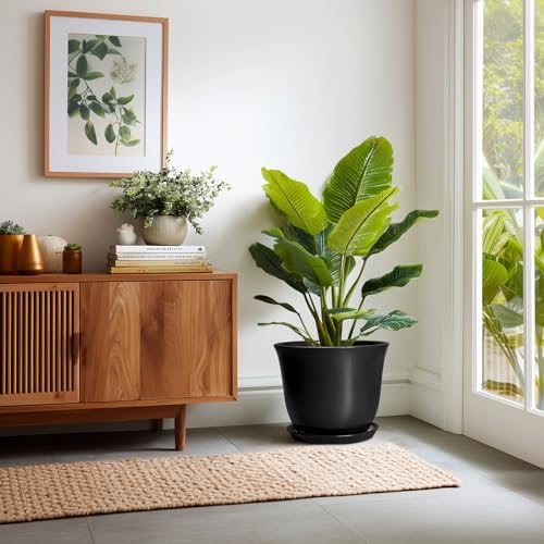 Ceramic Plant Pots - 12 Inch Plant Pot for Indoor Plants Outdoor, Large Planter with Drainage Hole and Saucer, Round Planters, Modern Flower Pot, Garden Patio Home Decor, Garden Gift, Black - Image 6