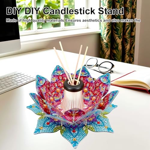 jinglinhh DIY Mandala Lotus Diamond Art Painting Aromatherapy Candle Holder Kit for Adults, Acrylic Diamond Art Tabletop Candlestick Holder Tray Ornaments Craft Project for Beginners(Red Lotus) - Image 5