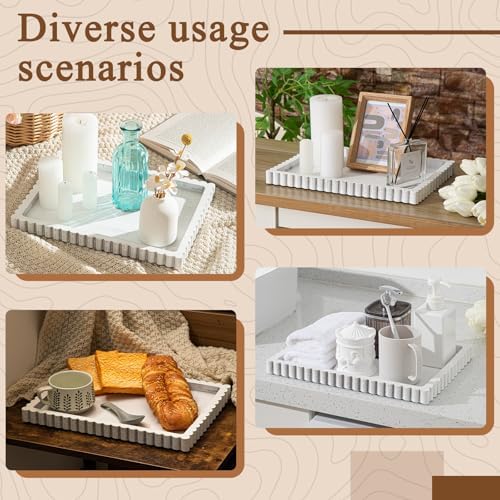 Lounsweer Wood Decorative Tray for Home Decor, 14'' x 10'' Wooden Serving Tray for Coffee Table Centerpiece Dining Kitchen Island Decoration Bathroom Counter Display (White Color,Pine) - Image 4