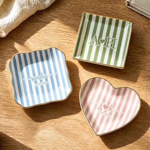 Personalized Ring Dish with Name Custom Jewelry Trinket Tray Minimalist Ceramic Dish Gift for Women Best Friend Birthday Wedding Mother's Day by Unknown