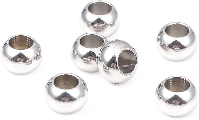 Stainless Steel Spacer Beads 12x8mm Round Loose Charm Caps Beads for DIY Jewelry Making 10pcs with 6.5mm Hole