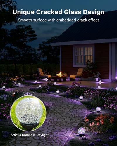 4 Pack 4.72" Multicolor Solar Power Cracked Glass Orb Light Outdoor - Image 2