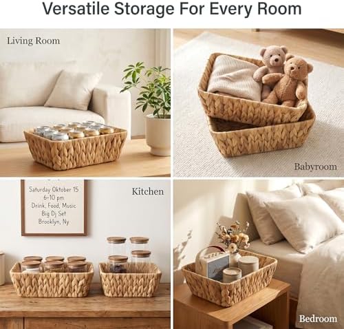 2 Pack Water Hyacinth Storage Baskets, 2 Size Small Wicker Baskets - Image 7