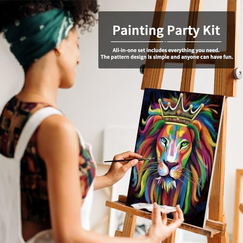 VOCHIC Paint and Sip Kit, Pre Drawn Canvas for Painting for Adults Paint Party Supplies Art Set for Beginner Gift Favor, 8 Acrylic Colors, 3 Brushes,1 Pallet (Lion King, 12x16 in) - Image 3
