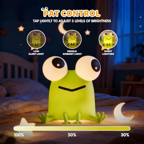 Frog Night Light for Kids with Timer, Dimmable 3 Brightness 7 Colors, Kawaii Big-Eyed Frog Lamp Funny Gifts, USB Rechargeable Portable Night Lamp Decor for Girl Boy Nursery/Bedroom/Desk/Office - Image 2