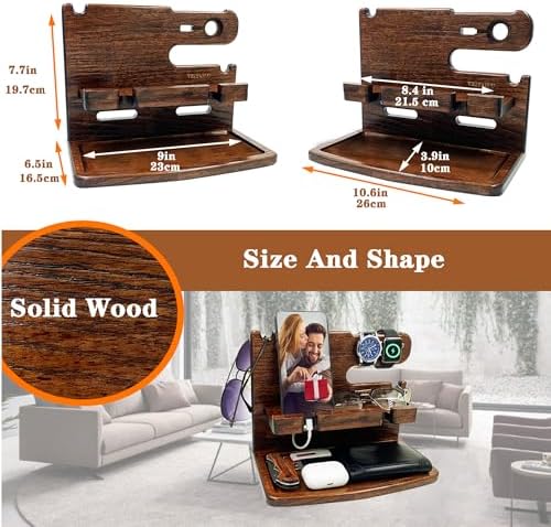 VEIYAILU Gifts for Men Boyfriend Dad Husband Him Wood Phone Docking Station Nightstand Organizer for Men (Walnut) - Image 3