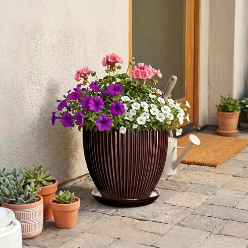 Ceramic Pots for Plants 10 Inch, Indoor Planter with Drainage Hole and Saucer, Large Round Decorative Ceramic Plant Pots, Modern Flower Planter, Patio Room Decor, Gifts for Plant Lovers, Brown - Image 7