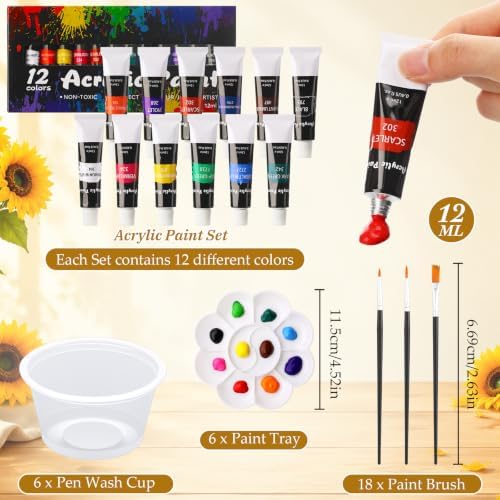 Cholemy 6 Set Paint and Sip Kit for Adults 8"x 10" Pre Drawn Canvas Painting with Wooden Easel Acrylic Paint Wash Cup Brushes Palette Apron for Painting DIY Adult's Date Party Supplies(Sunflower) - Image 4