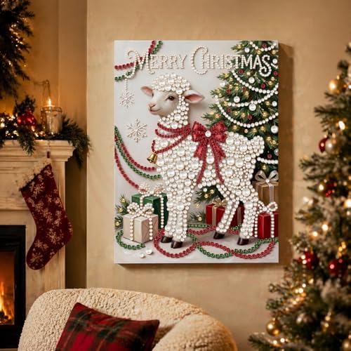DIY Pearl Painting with Frame Christmas Creative Design, Handmade Healing Home Wall Decoration, 11.81X15.75in (Tools Included)-Sheep - Image 3