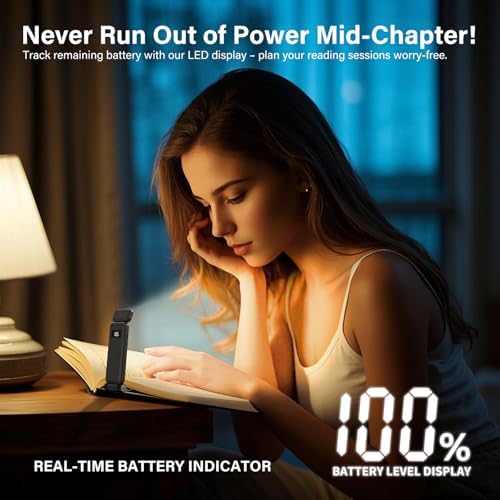 KTEBO Rechargeable Book Light with Clip & Battery Indicator, 9 Luminescence Modes, USB-C Portable 1.6 oz Ultralight Lamp for Night Reading in Bed, Readers - Black - Image 2