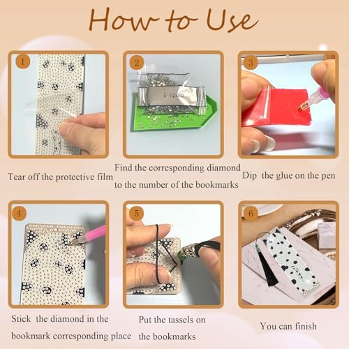 8PCS Diamond Painting Art Bookmarks,Cute Acrylic Bookmarks Crafts Kits Gifts with Pendants for Adult Women Book Lovers (cat2) - Image 5