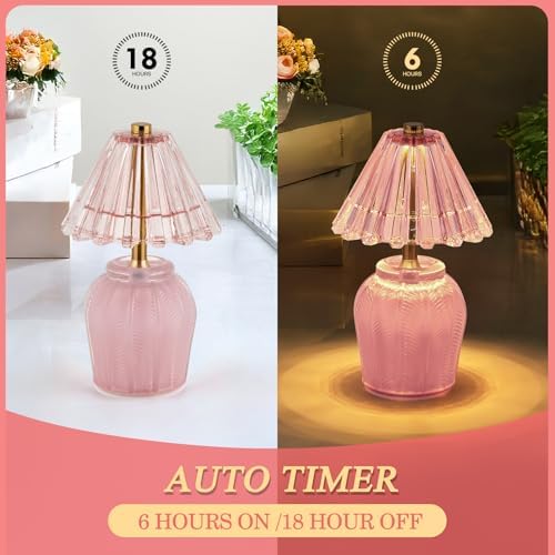 Small Battery Operated Lamp with Timer, Cream Pink - Image 6