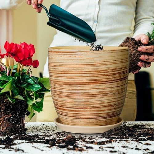 12 Inch Planter Pot Ceramic Plant Pots for Plants with Drainage Hole and Saucer Large Flower Pot for Home Patio Garden Office Yellow - Image 4