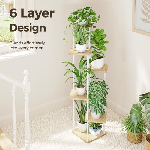 Bamworld White Plant Stand Indoor Tall Metal Wood Plant Shelf - Image 3