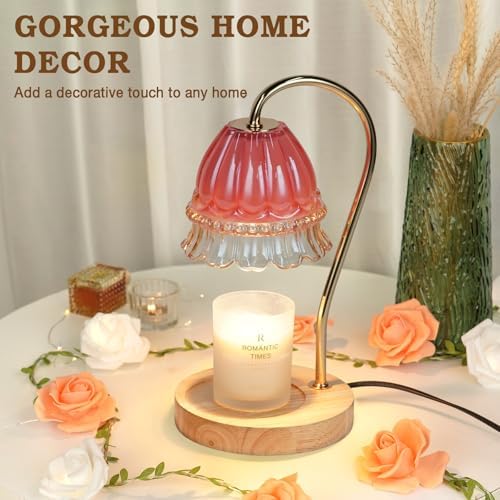 Funistree Flower Candle Warmer Lamp with Timer, Dimmable Candle Lamp Warmer, Christmas Birthday Gifts for Women Mom Her, Housewarming Home Decor, Lotus Wax Warmer for Yankee Candles - Pink Flower - Image 5